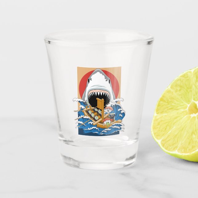 Vaso De Chupito Ilustracion de ataques de tiburón sushi (Anverso)