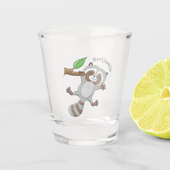 Vaso De Chupito Ilustracion de bebé de raccoon feliz lindo (Anverso)