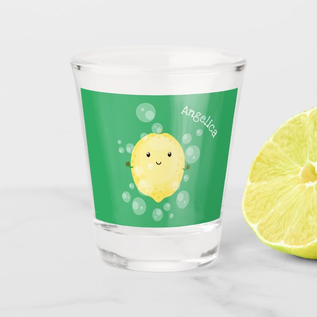 Vaso De Chupito Ilustracion de burbujas de personalizado de limón (Anverso)