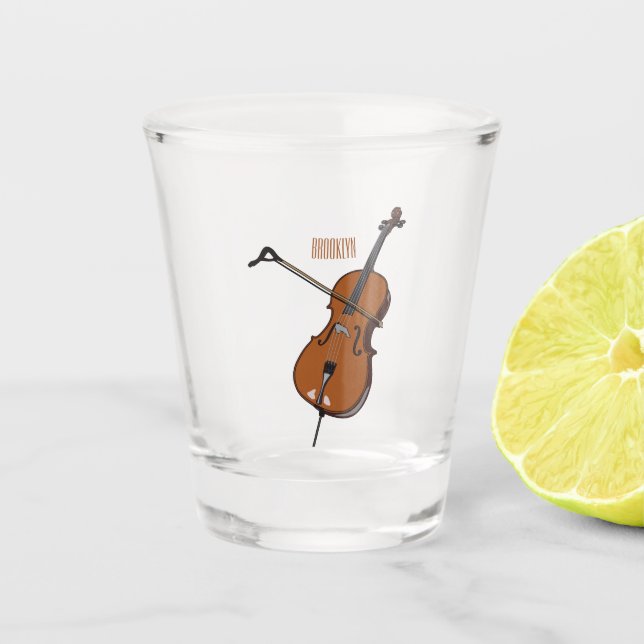 Vaso De Chupito ilustración de dibujos animados de violonchelo  (Anverso)