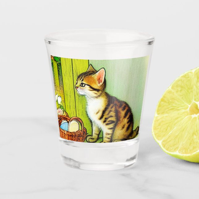 Vaso De Chupito Ilustracion de gato de tabby de época (Anverso)