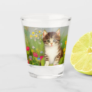 Vaso De Chupito Ilustracion de gato sonriente vintage