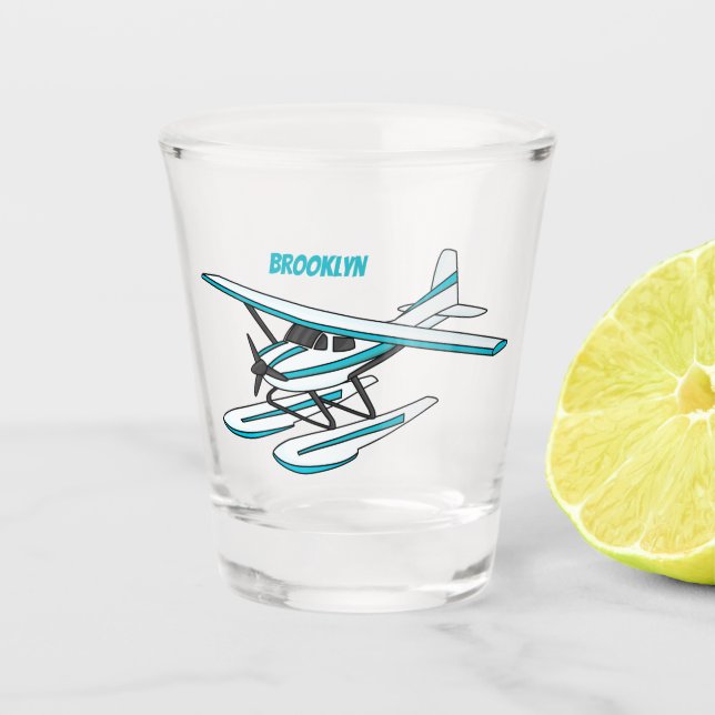 Vaso De Chupito Ilustracion de hidroavión azul blanco (Anverso)