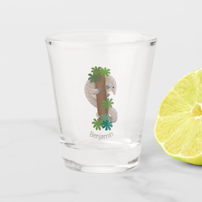 Vaso De Chupito Ilustracion de hormigón de pangolin feliz (Anverso)