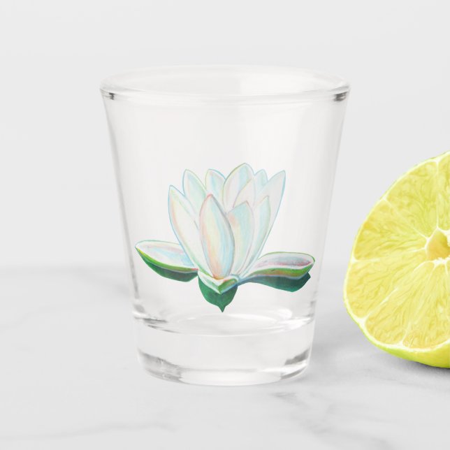 Vaso De Chupito Ilustracion de Lotus blanco (Anverso)