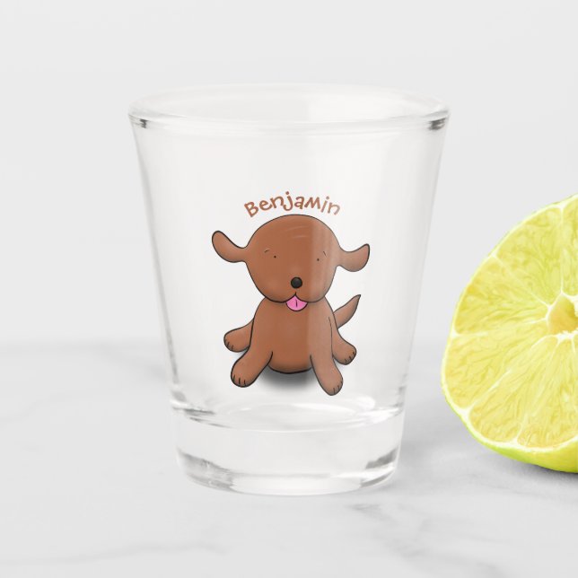 Vaso De Chupito Ilustracion de personalizado de cachorro alegre (Anverso)