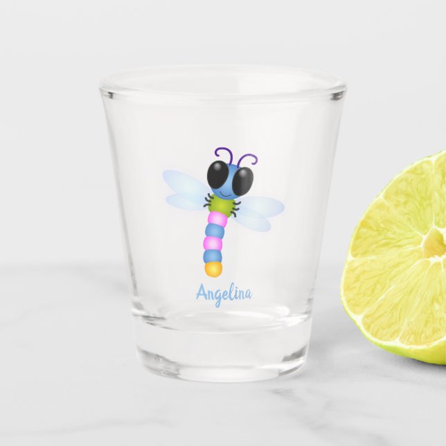 Vaso De Chupito Ilustracion de personalizado de libélula azul y ro (Anverso)