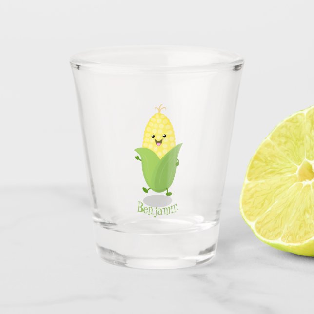 Vaso De Chupito Ilustracion de personalizado de maíz feliz (Anverso)