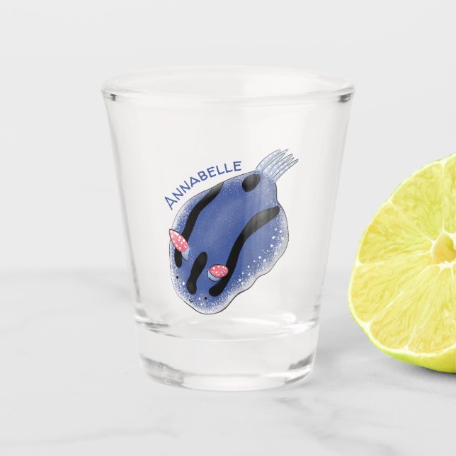 Vaso De Chupito Ilustracion de personalizado de nudibranquias azul (Anverso)