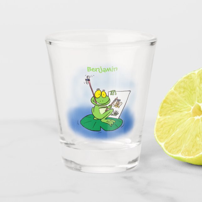 Vaso De Chupito Ilustracion de personalizado de rana verde lindo (Anverso)