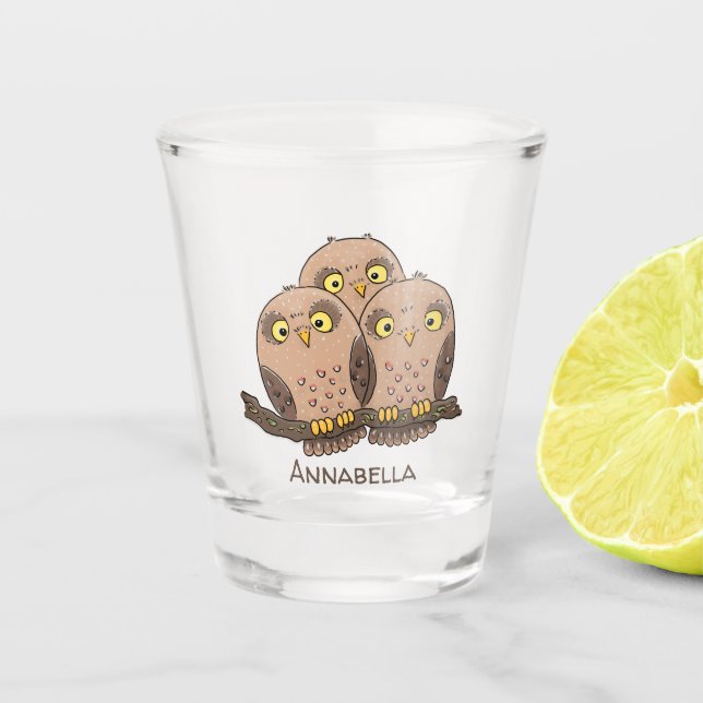 Vaso De Chupito Ilustracion de trío de búho lindo (Anverso)