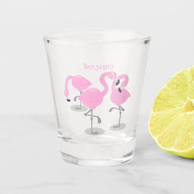 Vaso De Chupito Ilustracion de trío de flamingo rosado (Anverso)