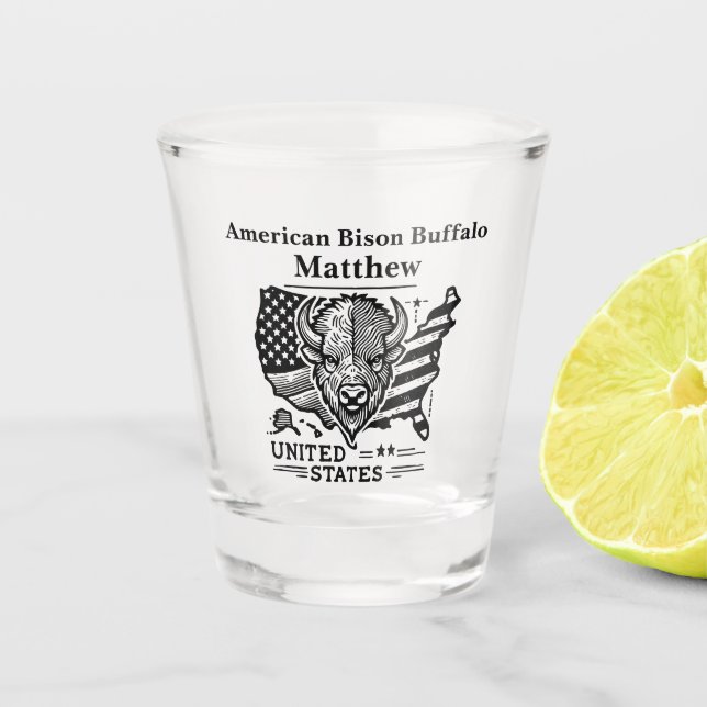 Vaso De Chupito Ilustracion Golden Bison con mapa y bandera de Est (Anverso)