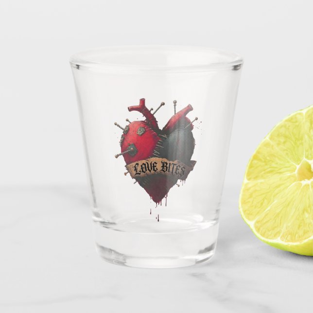 Vaso De Chupito Ilustración gótica de corazón anatómico "Los besos (Anverso)