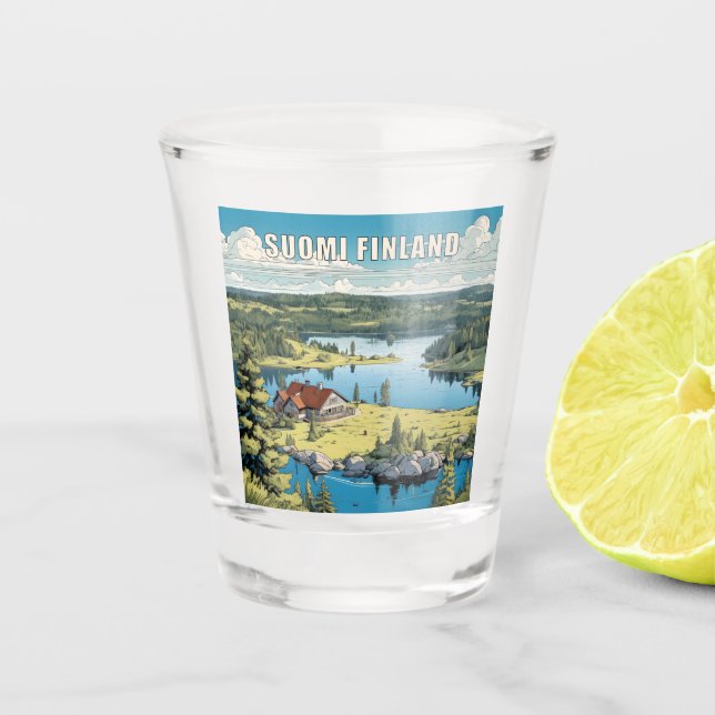 Vaso De Chupito Ilustracion Natural de Finlandia (Anverso)