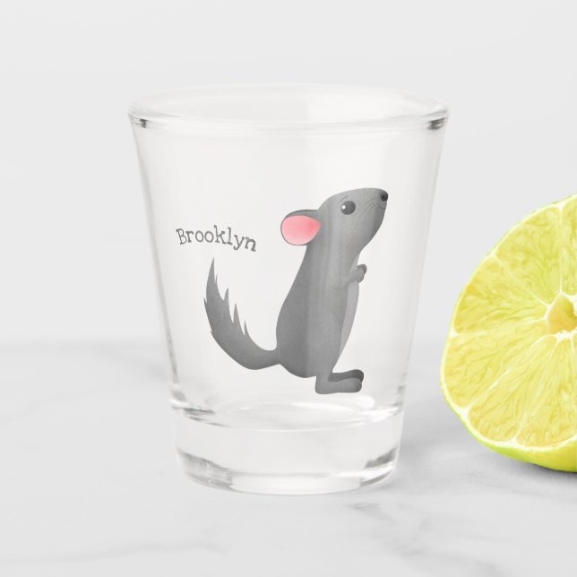 Vaso De Chupito Ilustracion personalizado chinchilla gris suave (Anverso)