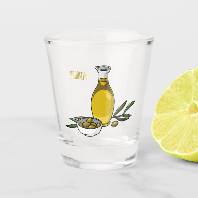 Vaso De Chupito Ilustracion personalizado de aceite de oliva (Anverso)