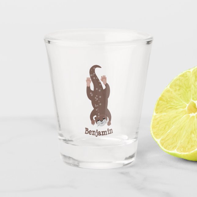 Vaso De Chupito Ilustracion personalizado de buceo con nutria (Anverso)