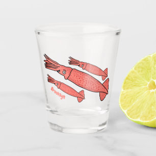 Vaso De Chupito Ilustracion personalizado de calamar rosa feliz