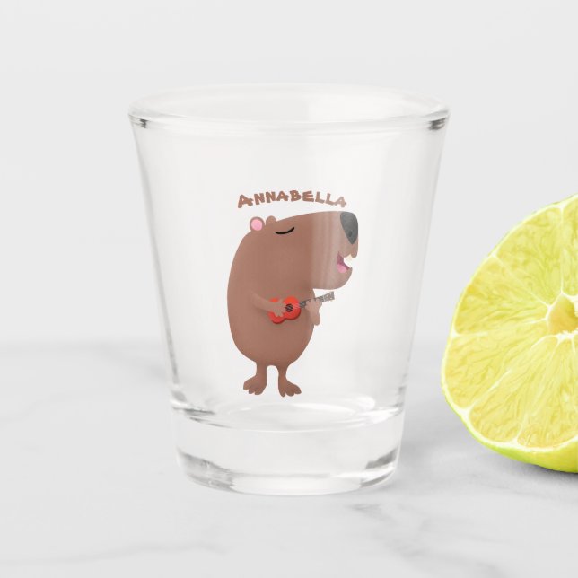 Vaso De Chupito Ilustracion personalizado de capybara ukulele cant (Anverso)