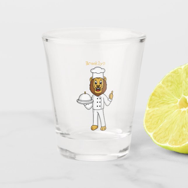 Vaso De Chupito Ilustracion personalizado de chef de un bonito leó (Anverso)