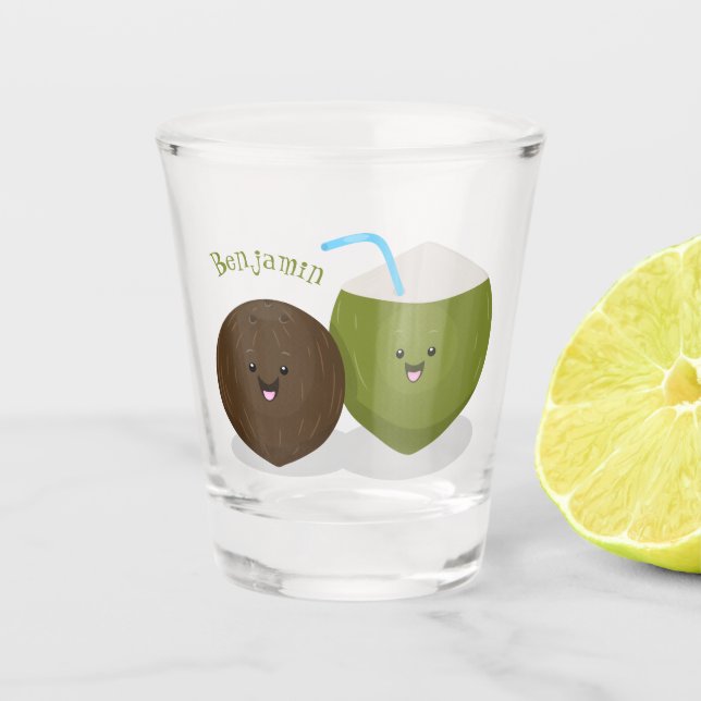 Vaso De Chupito Ilustracion personalizado de cocos kawaii alegres (Anverso)