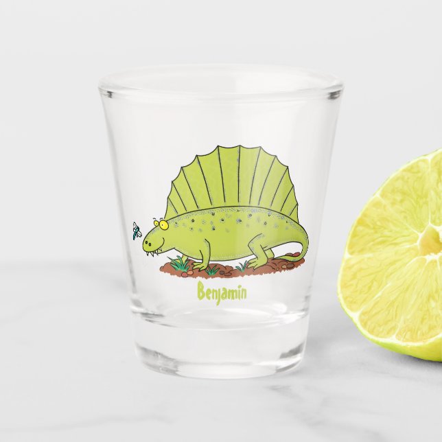 Vaso De Chupito Ilustracion personalizado de dimetrodon verde lind (Anverso)