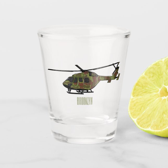 Vaso De Chupito Ilustracion personalizado de helicópteros del ejér (Anverso)