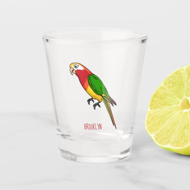 Vaso De Chupito Ilustracion personalizado de loro feliz (Anverso)