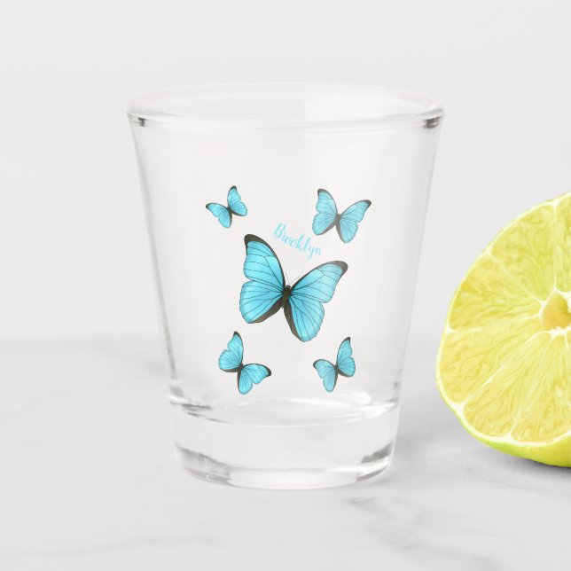 Vaso De Chupito Ilustracion personalizado de mariposas morfo (Anverso)