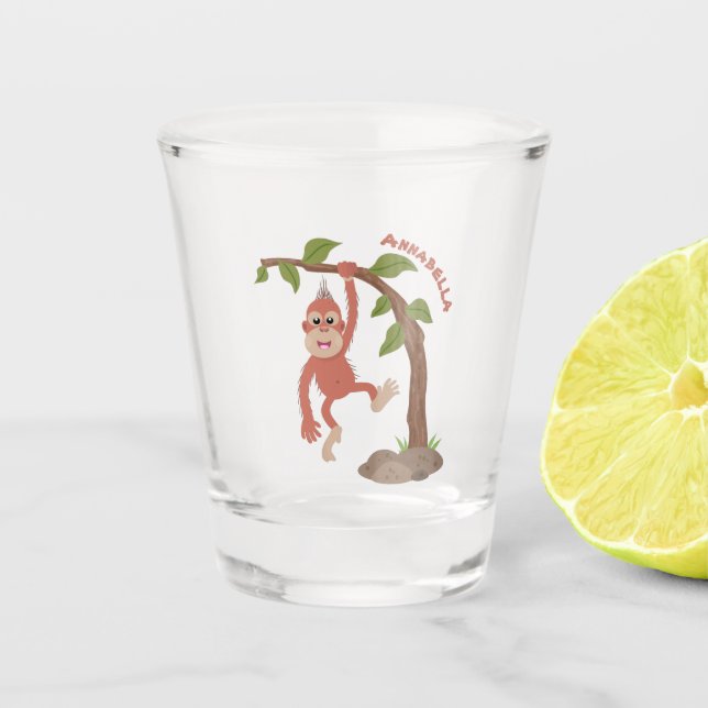 Vaso De Chupito Ilustracion personalizado de orangután bebé feliz (Anverso)