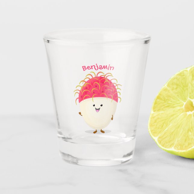 Vaso De Chupito Ilustracion personalizado de rambután rosa suave (Anverso)