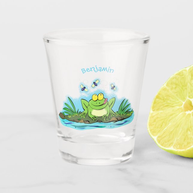 Vaso De Chupito Ilustracion personalizado de rana verde dulce (Anverso)