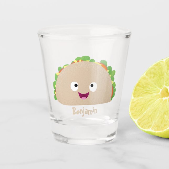 Vaso De Chupito Ilustracion personalizado de taco alegre sonriente (Anverso)