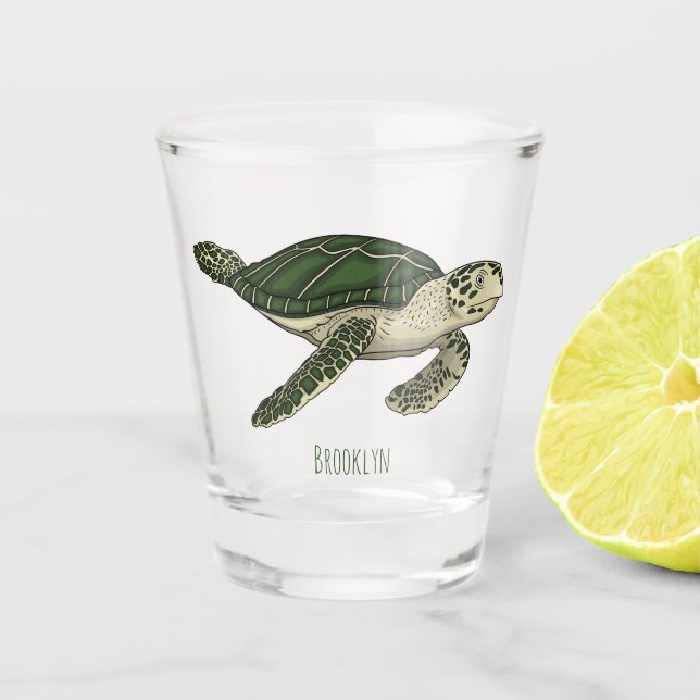 Vaso De Chupito Ilustracion personalizado de tortugas marinas (Anverso)