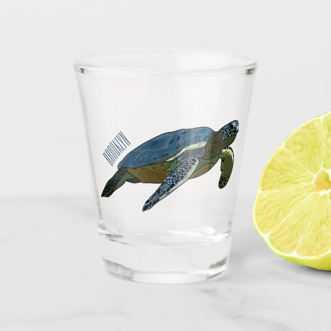 Vaso De Chupito Ilustracion personalizado de tortugas marinas (Anverso)