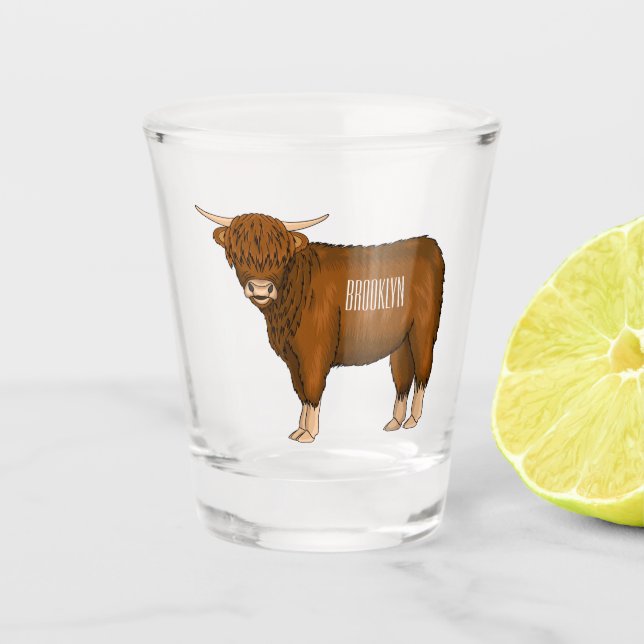 Vaso De Chupito Ilustracion personalizado de vaca de Highland (Anverso)