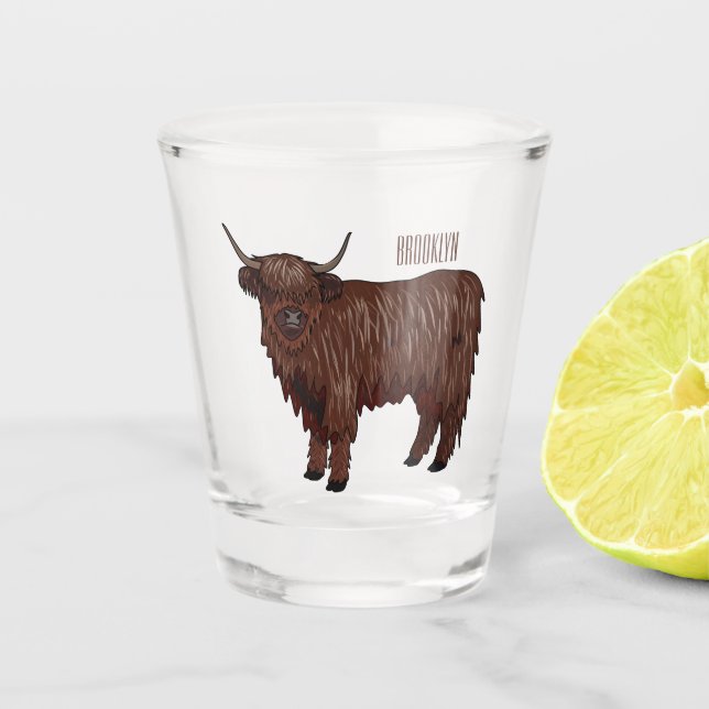 Vaso De Chupito Ilustracion personalizado de vaca de Highland (Anverso)