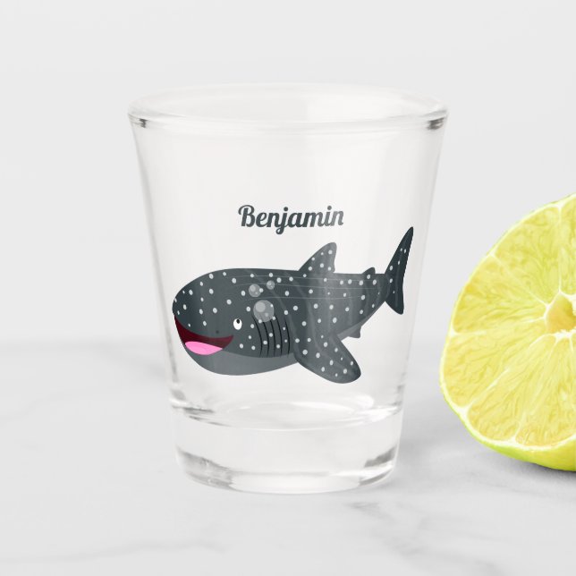 Vaso De Chupito Ilustracion personalizado feliz de tiburón ballena (Anverso)
