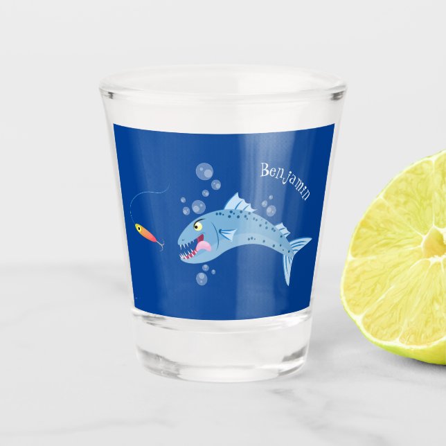 Vaso De Chupito Ilustracion personalizado pescador hambriento de b (Anverso)