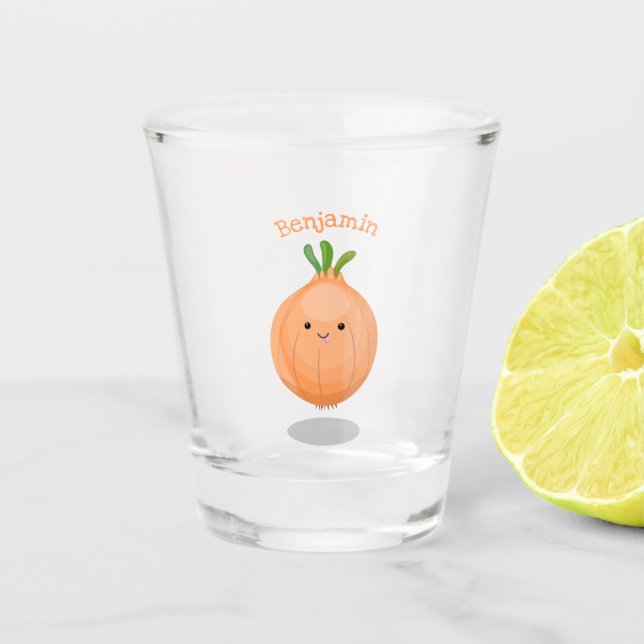 Vaso De Chupito Ilustracion personalizado verde de cebolla marrón  (Anverso)