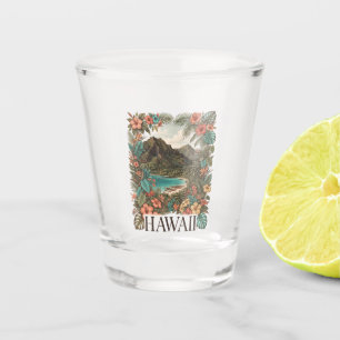 Vaso De Chupito Ilustración Vintage de Viajes de Hawái con Flores