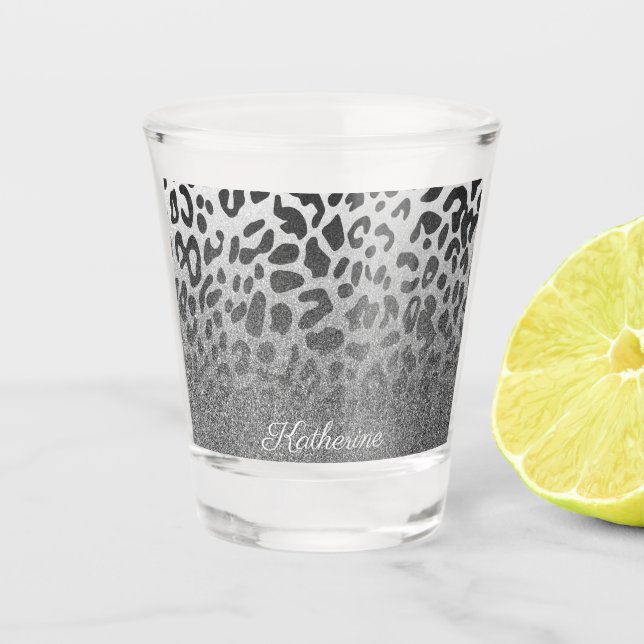 Vaso De Chupito Impresión de leopardo Purpurina (Anverso)
