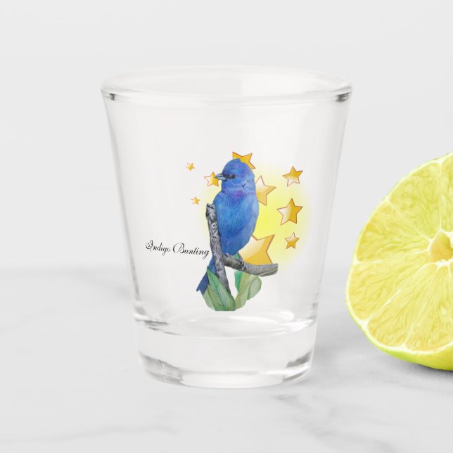 Vaso De Chupito Indigo Bunting Bird es una estrella (Anverso)