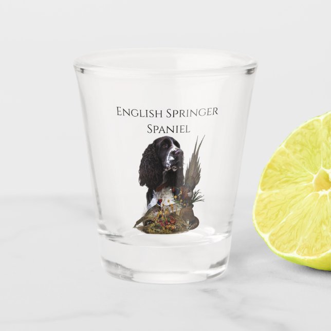 Vaso De Chupito Inglés Springer Spaniel con faisán (Anverso)