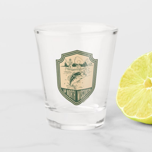 Vaso De Chupito Insignia de pesca de Wisconsin Norte (Anverso)