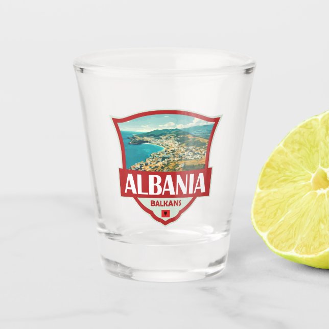 Vaso De Chupito Insignia retro de Ilustracion de Albania (Anverso)