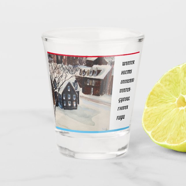 Vaso De Chupito Invierno escrito en siete idiomas (Anverso)