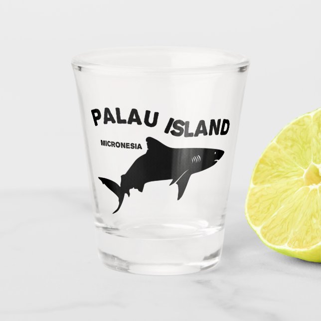 Vaso De Chupito Isla Palau Scuba Buceando Con Tiburones (Anverso)