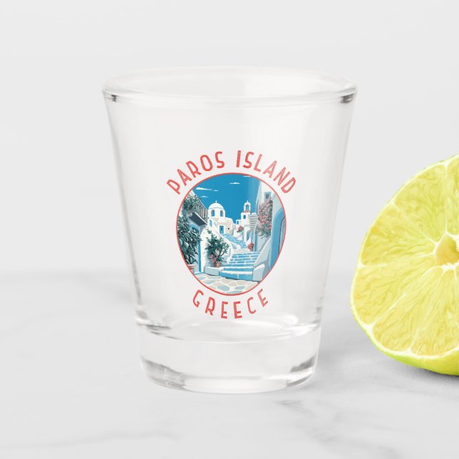 Vaso De Chupito Isla Paros Grecia Círculo retro perturbado (Anverso)